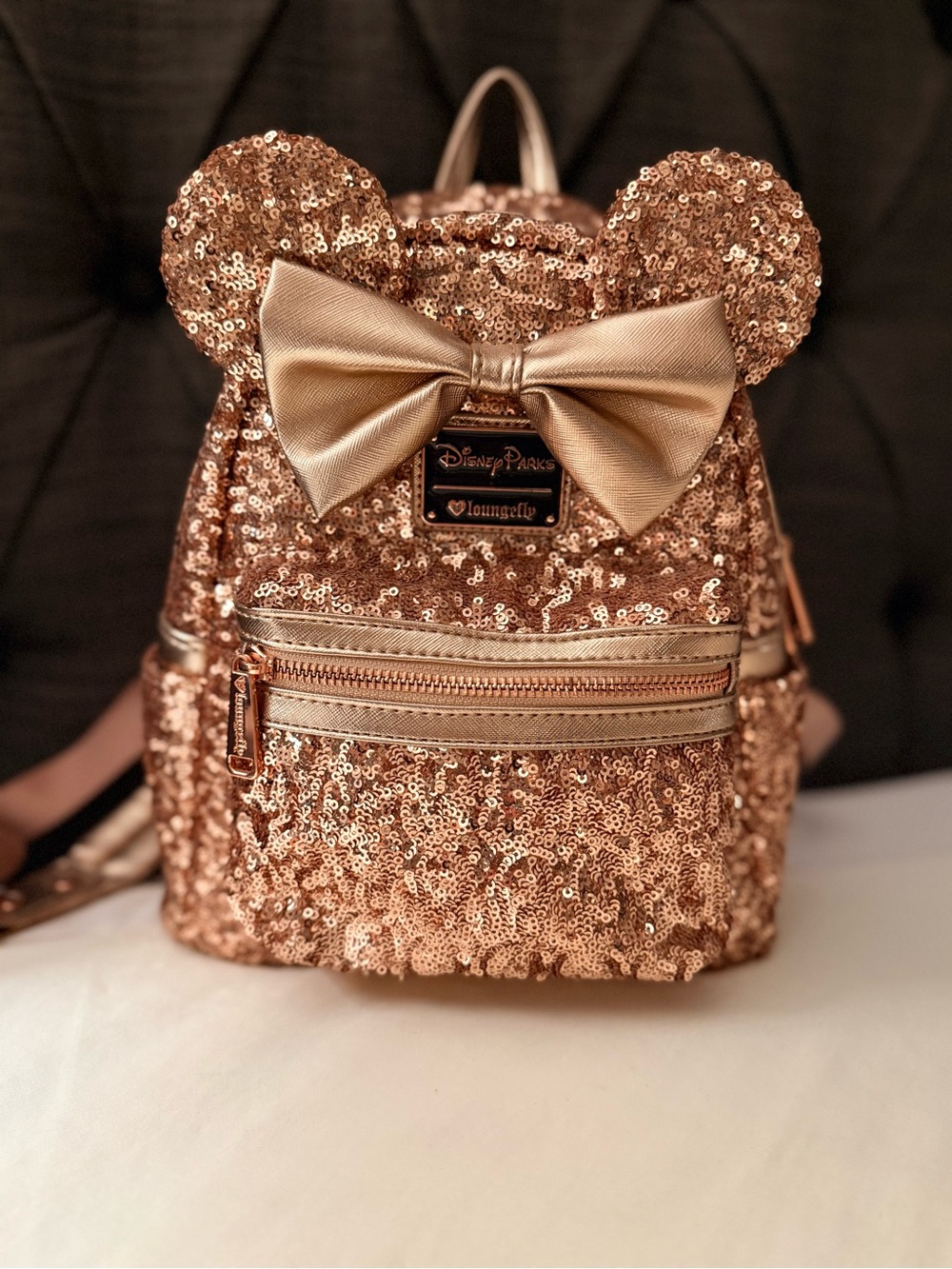 Loungefly Rose Gold Sequin Minnie Ears Mini Backpack